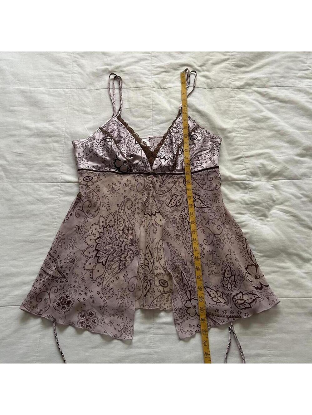 Y2K Pink Paisley Babydoll Lace Trim Sheer Cami Top Coquette Large - Picture 7 of 8